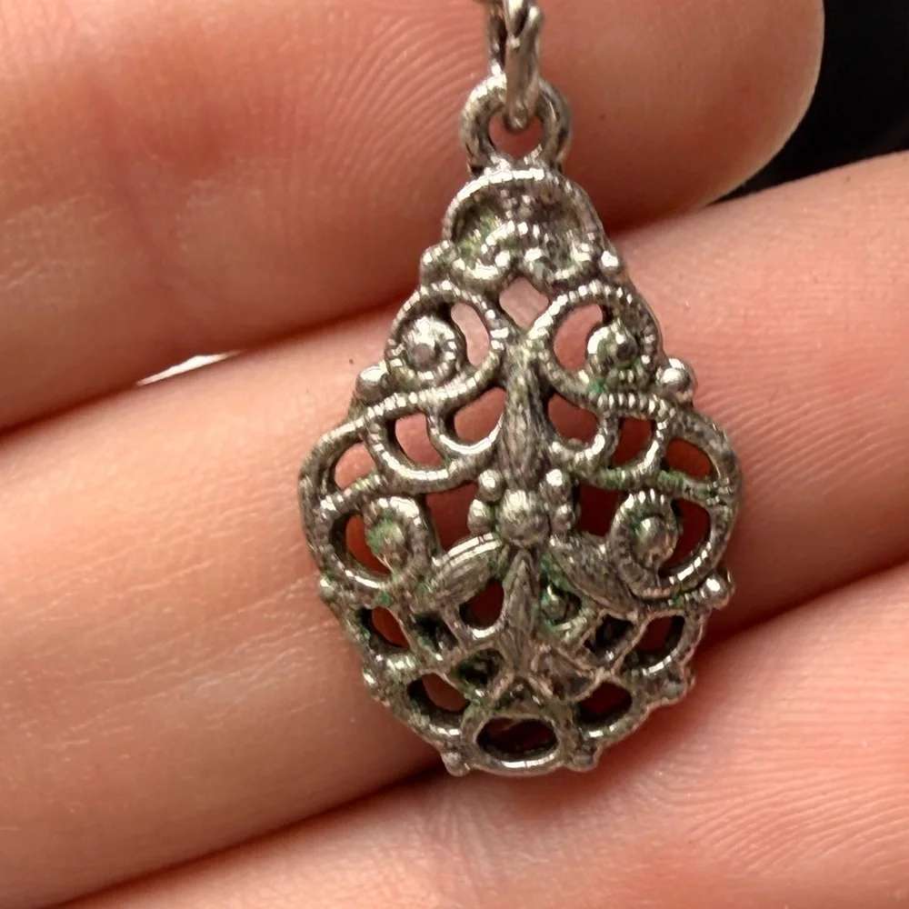 Vintage Tribal Ethnic Filigree Metalwork Fringe Tassel Necklace Silver Tone Boho